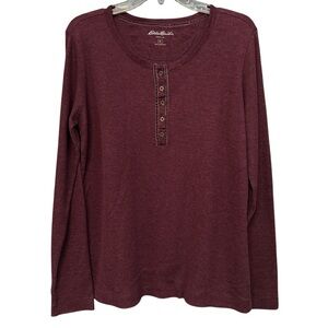 Eddie Bauer XL Burgundy Long Sleeve Henley Cotton Blend